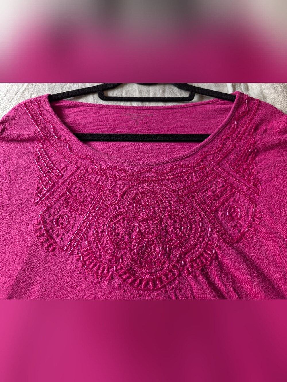 Coldwater Creek Bead Embroidery Magenta Fuschua Pink Cap Sleeve Top - XL